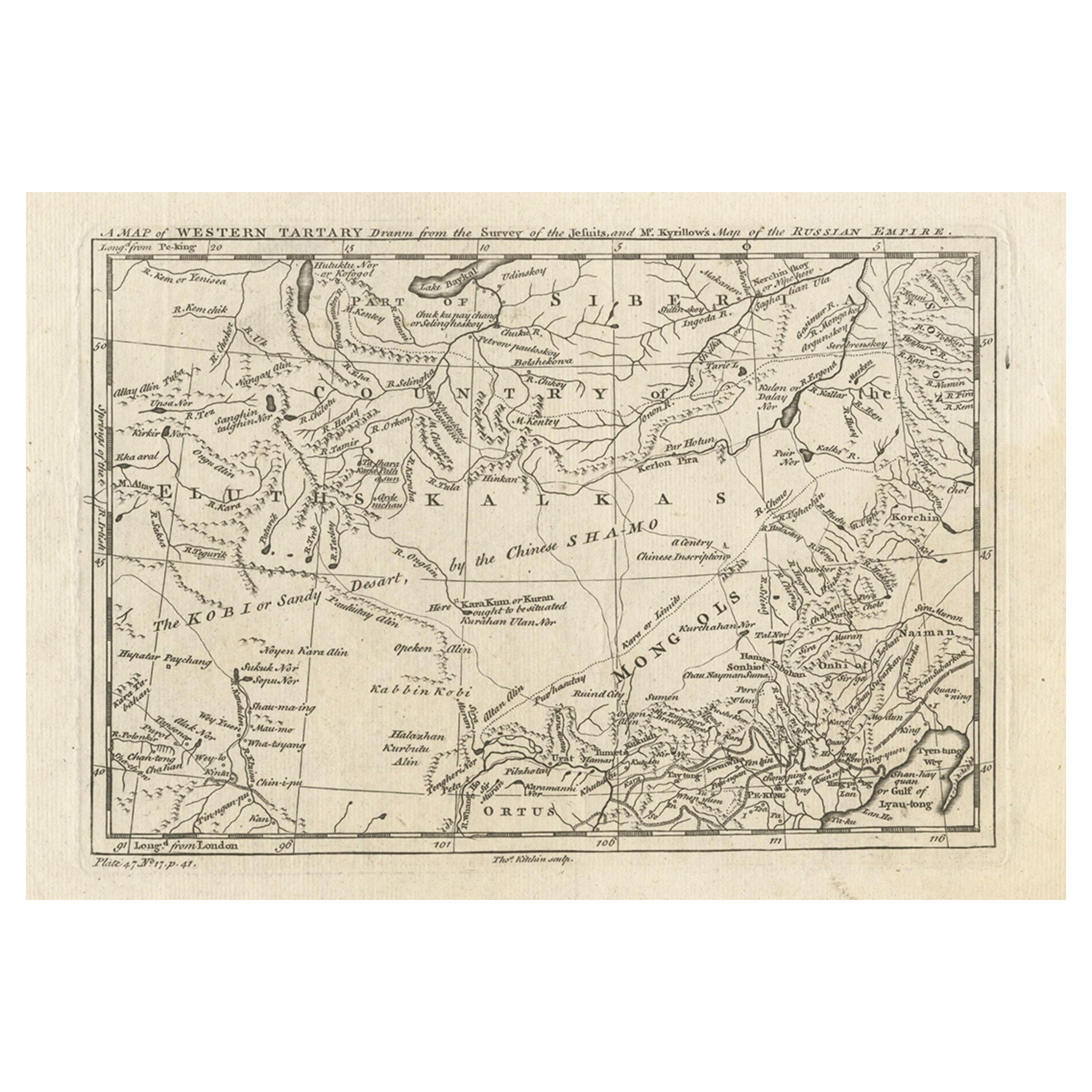 Antique Map of Western Tartary and the Gobi Desert of the Russian Empire, c.1750 For Sale