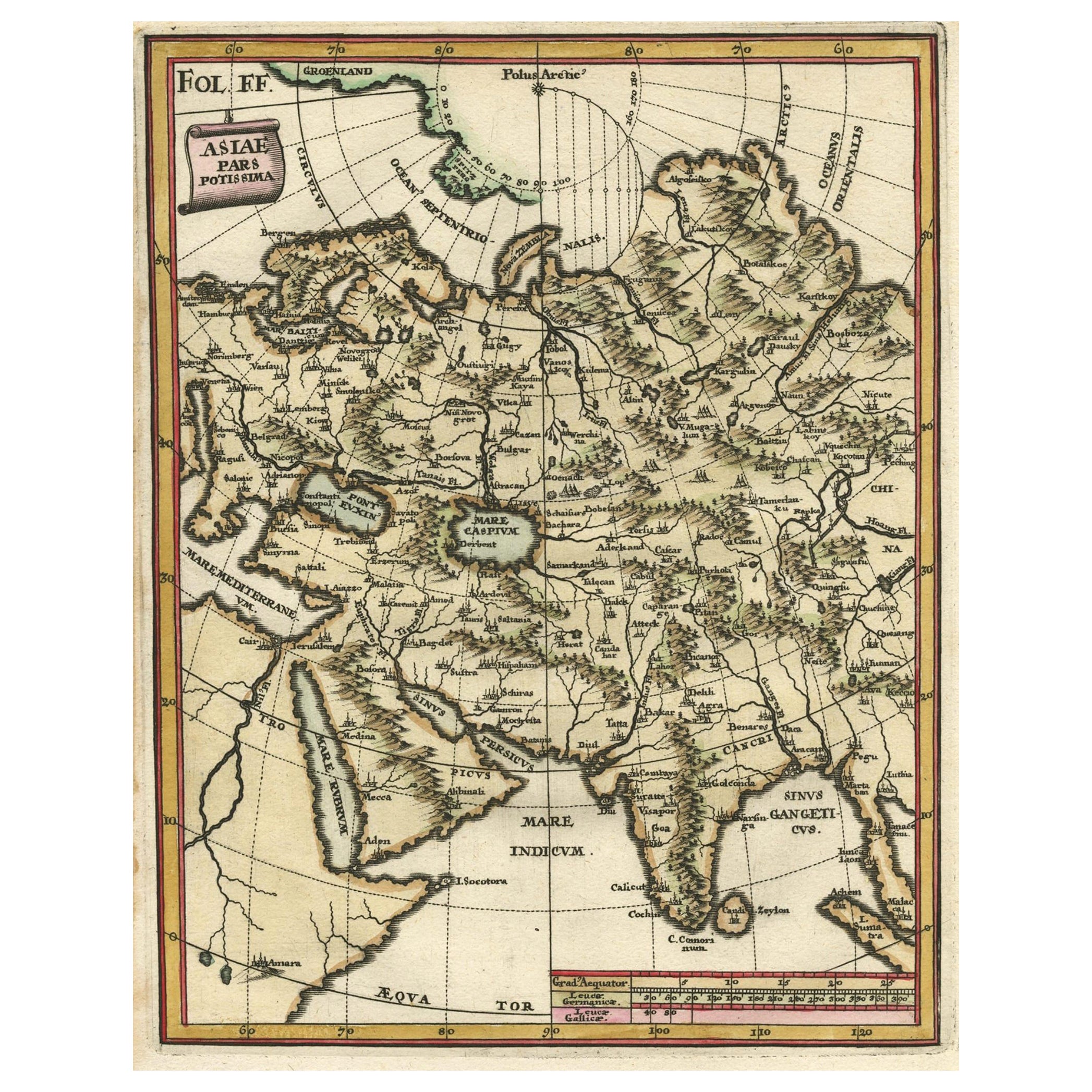 Antique Map of Central Asia Wiht Nova Zembla as an Island, C.1700 For Sale