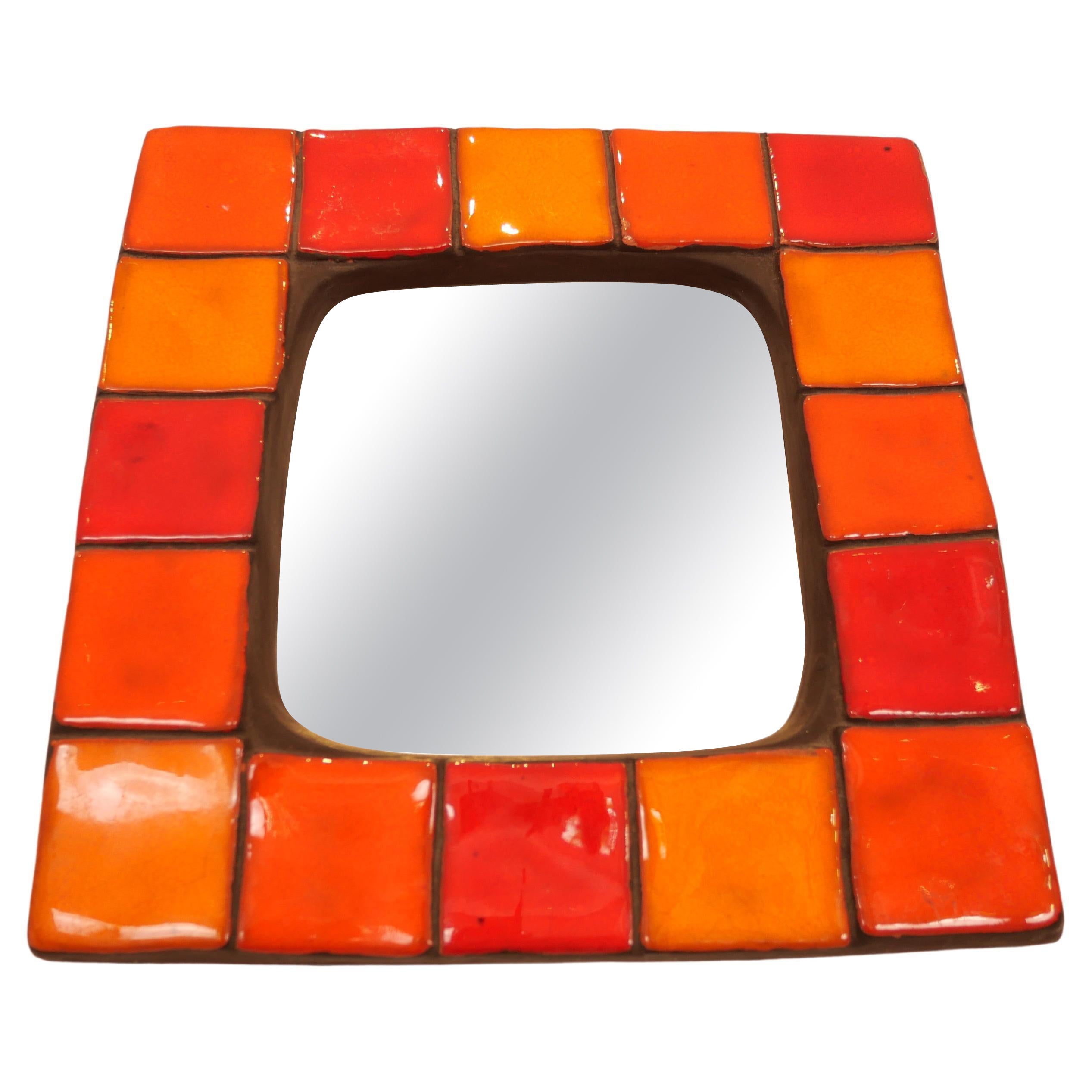 Mithe Espelt Ceramic Mirror in Various Shades of Red and Orange 60's