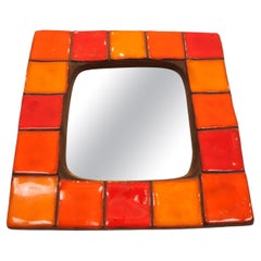Mithe Espelt Ceramic Mirror in Various Shades of Red and Orange 60's