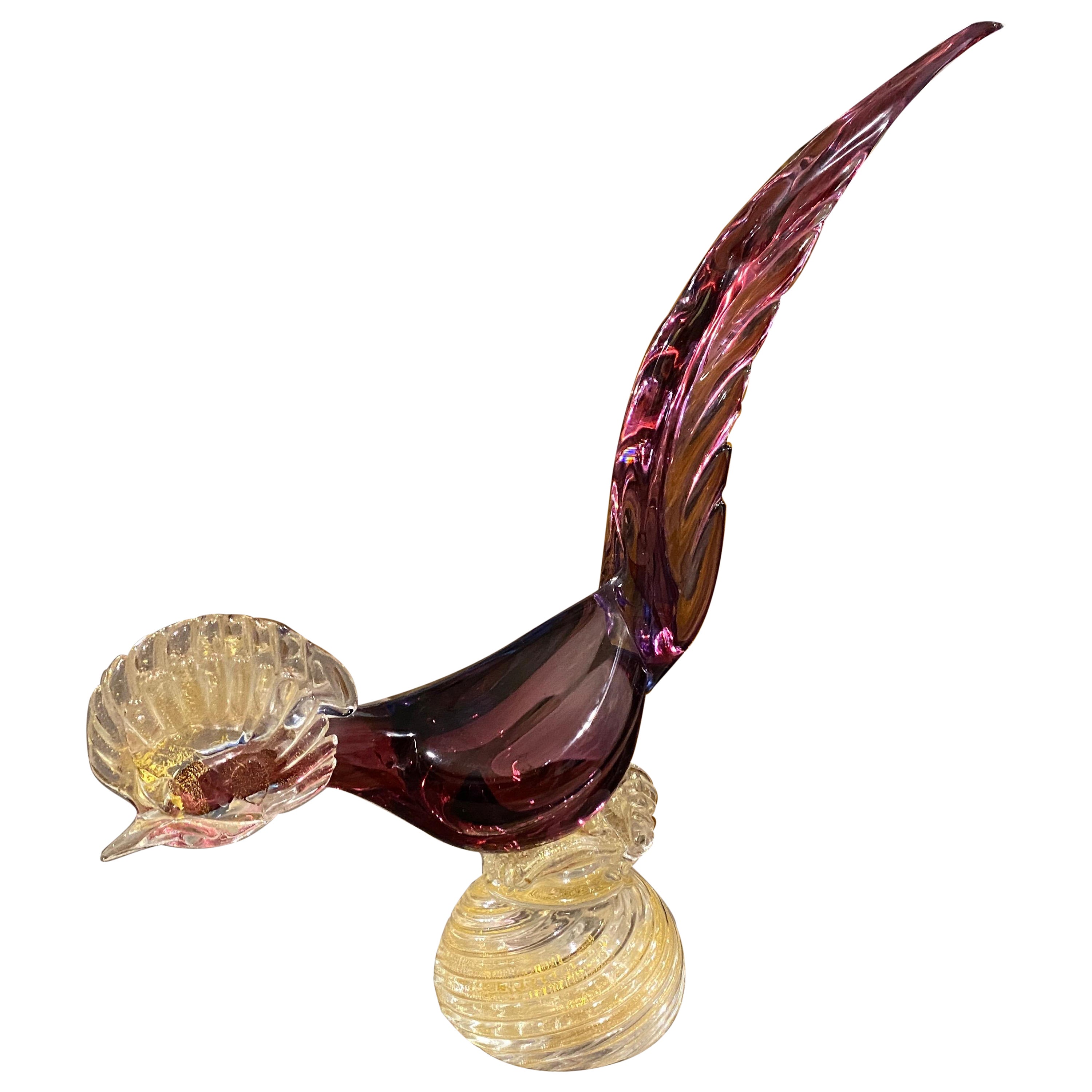 1970s Barovier Style Mid-Century Modern Murano Glass Bird Italian Sculpture For Sale