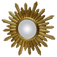 Beautiful Starburst Sunburst Gilded Convex Mirror, Italy, circa 1960s