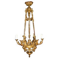 Antique French Ormolu 6 Light Chandelier With Faces, 19 Century