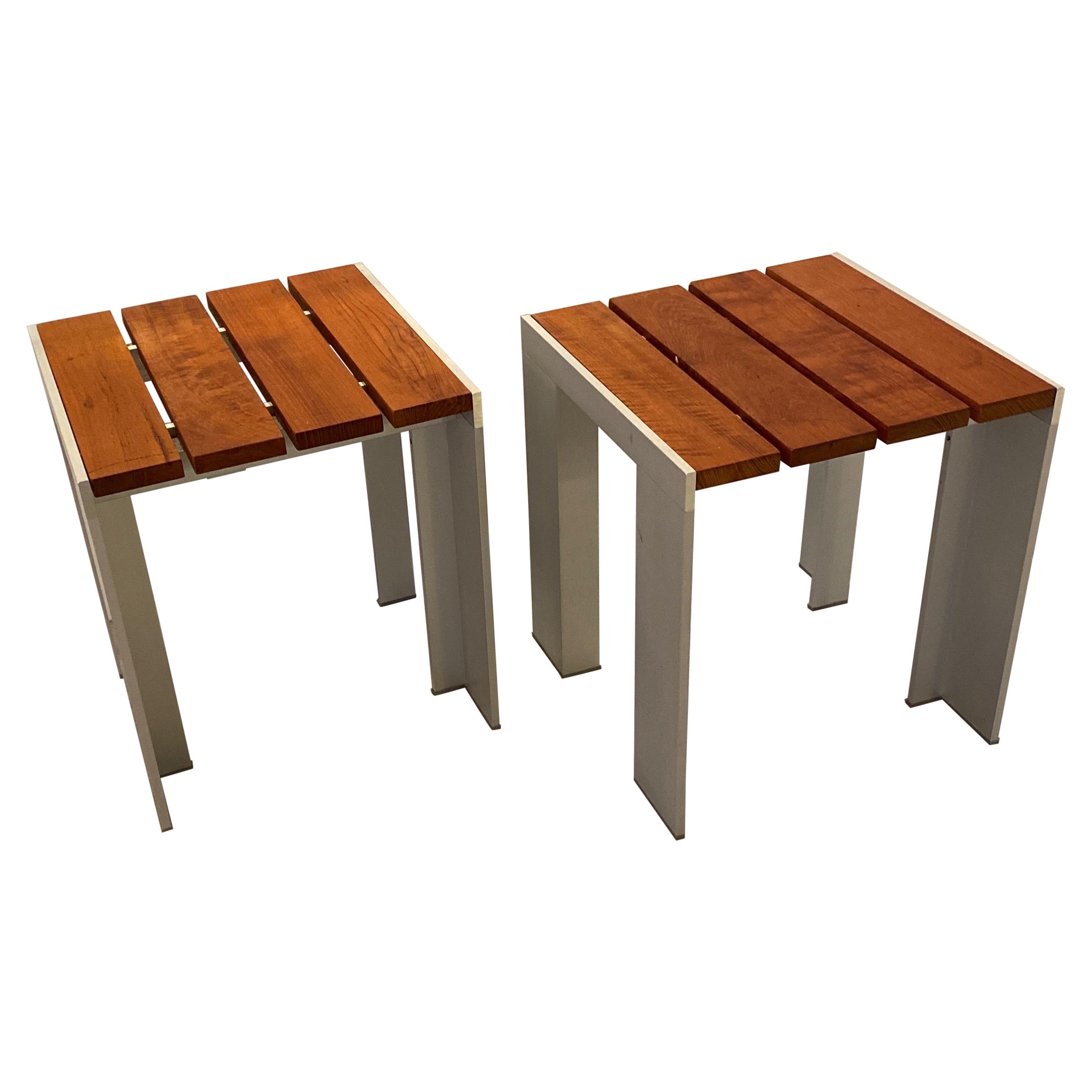 Pair Aluminum and Teak Bunching Tables or Benches For Sale