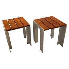 Pair Aluminum and Teak Bunching Tables or Benches