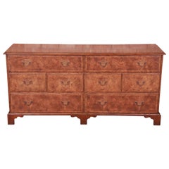 Baker Furniture Georgian Burled Walnut Eight-Drawer Double Dresser or Credenza
