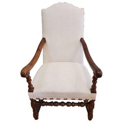 17th Century Baroque French Provincial Walnut Armchair with Modern Upholstery