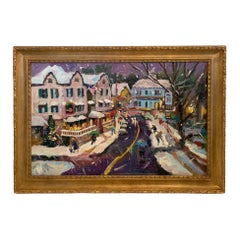 Marvelously Happy Holiday Scene Painting of Quaint Town