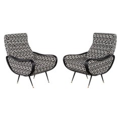 Pair of Zanuso Style Lounge Chairs in Black and White
