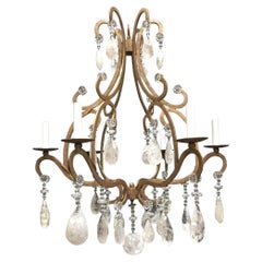 Gilt hand forged iron Rock Crystal 6 Light Chandelier 