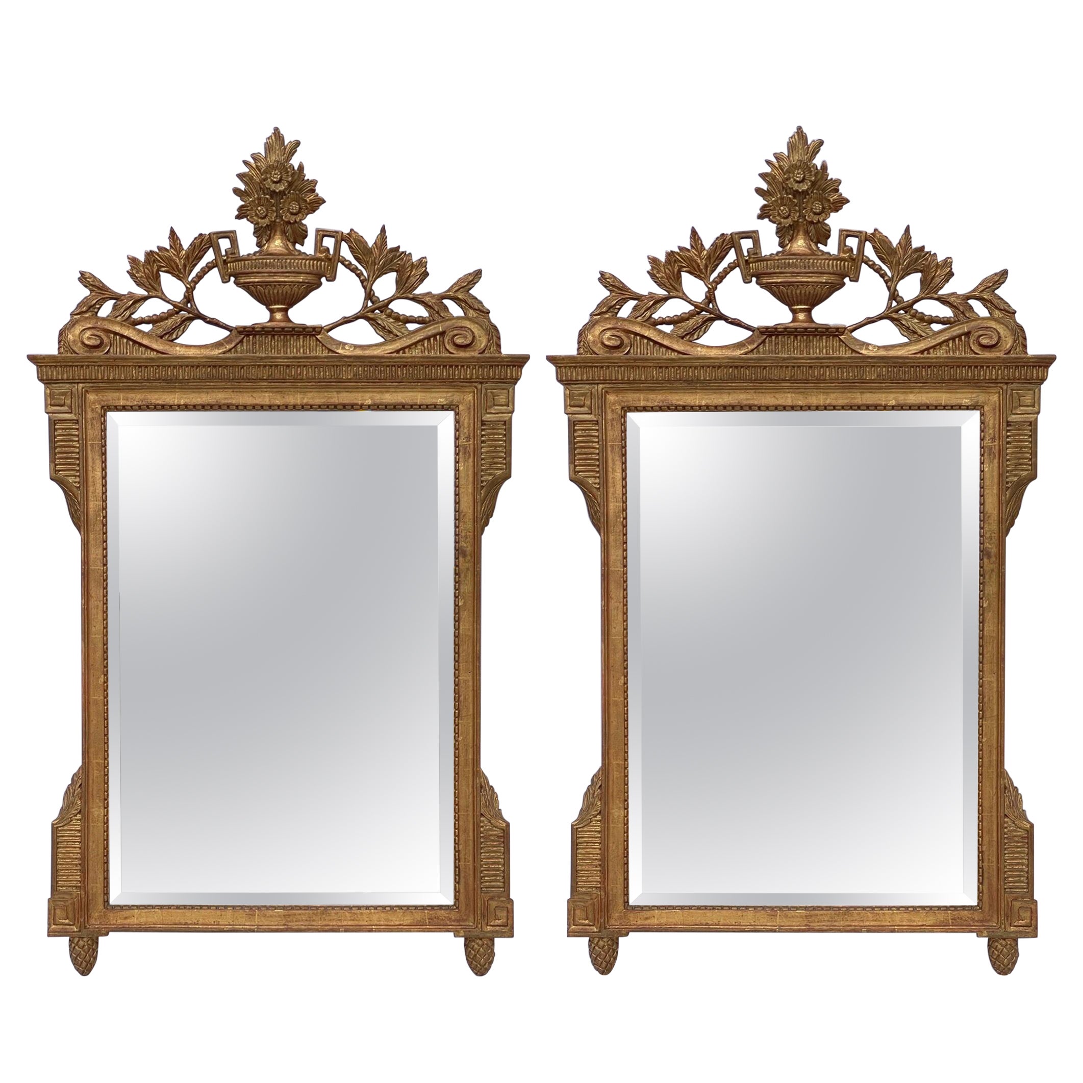 Italian Neo-Classical Style Carved Giltwood Mirrors, Pair