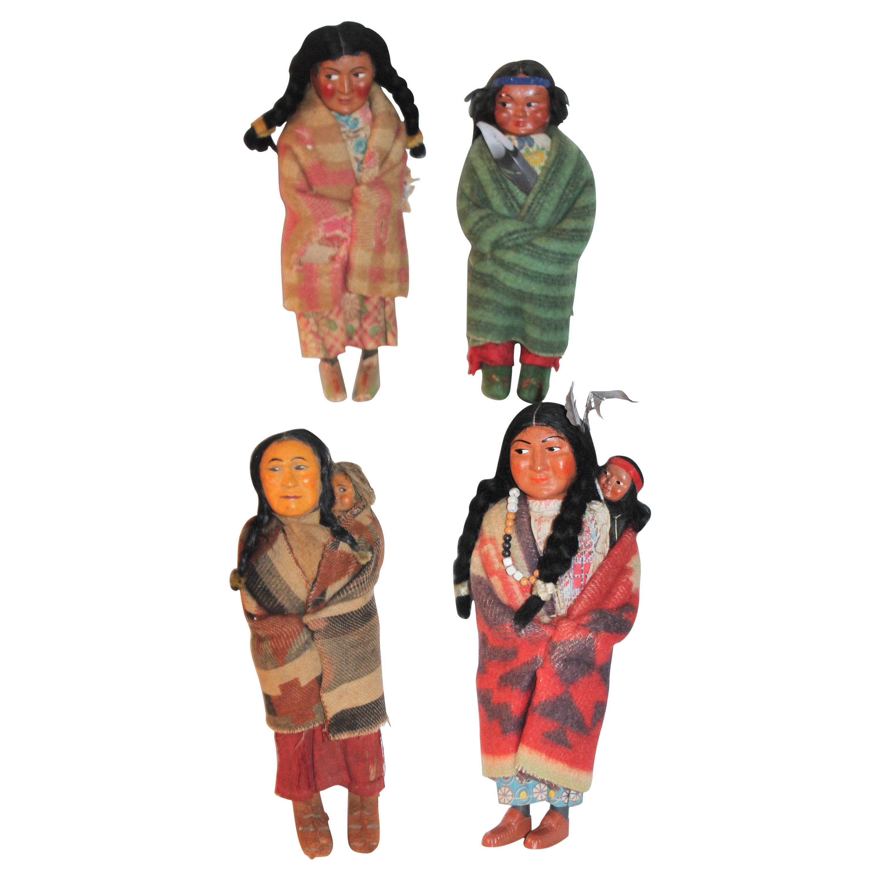 Set of Four 1930's Skookum Dolls