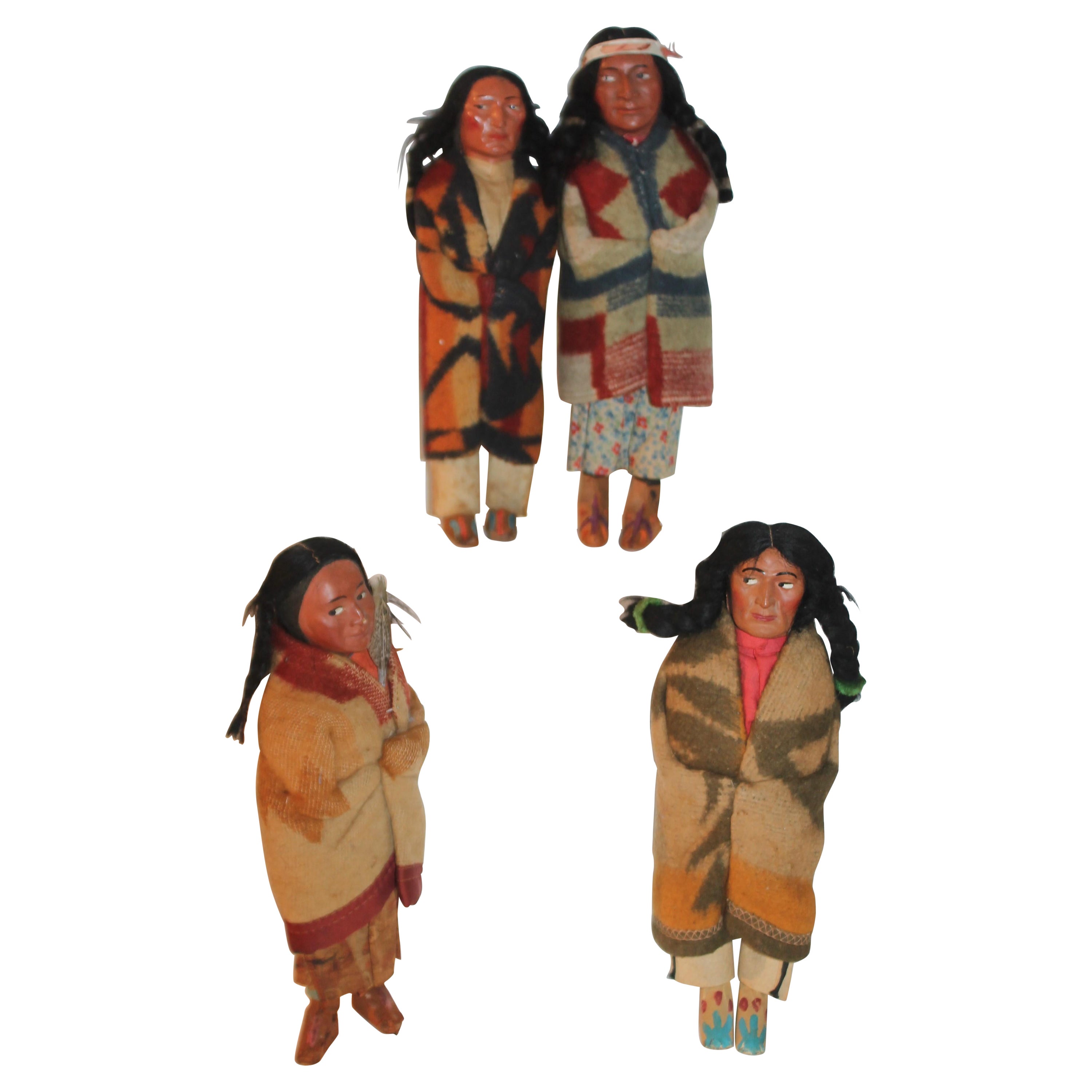 Collection of Four 1930's Native American Skookum Dolls