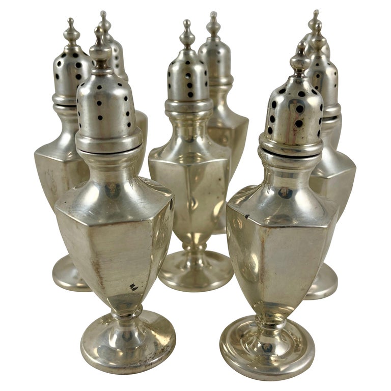 1920s Sterling Silver Salt and Pepper Shaker Pairs, Set of Eight