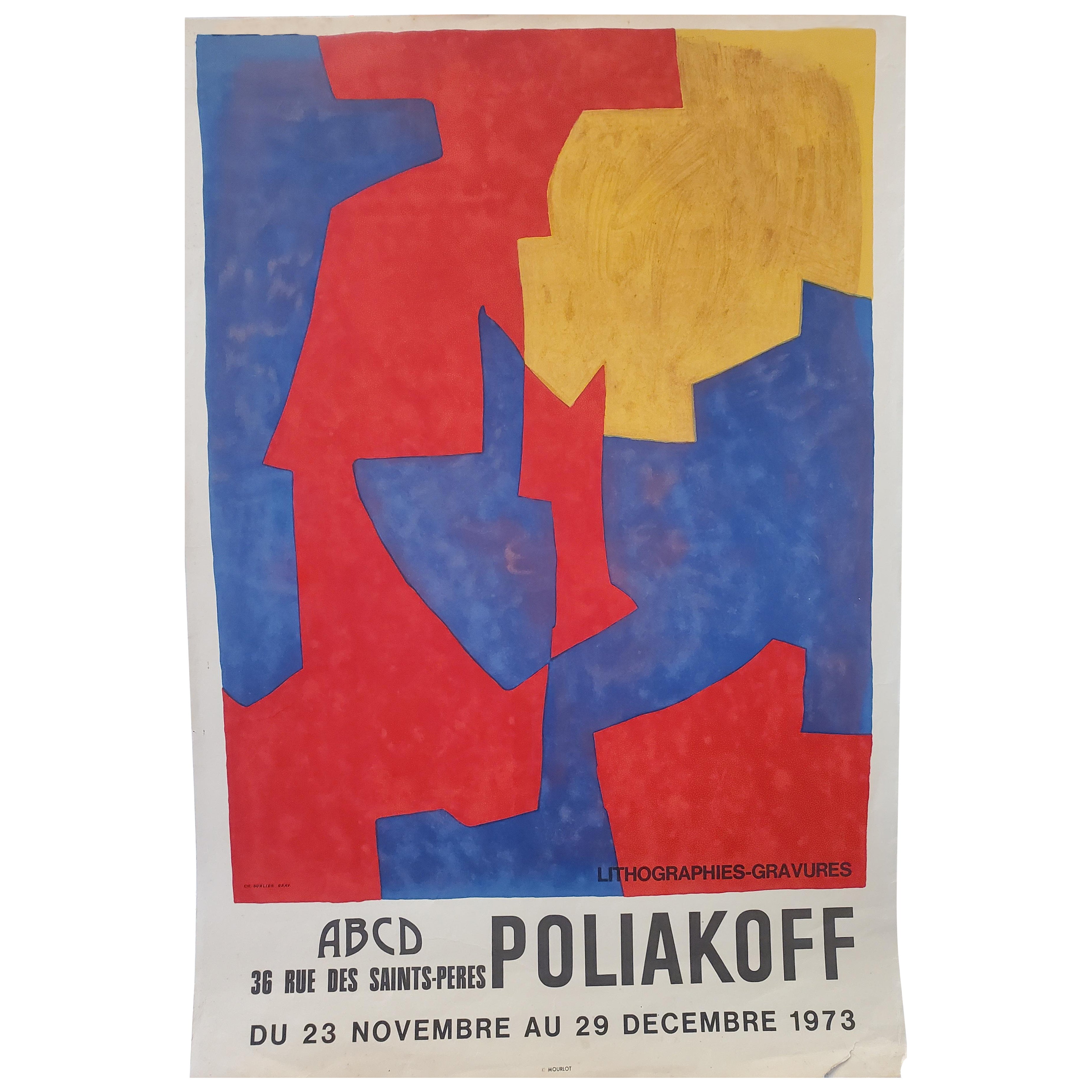 Cartel original de época Serge Poliakoff Exposición "ABCD", 1973