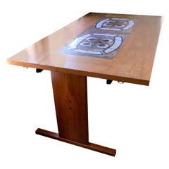 Gangso Mobler Danish Modern Teak Tile Drop Leaf Trestle Table Chairs