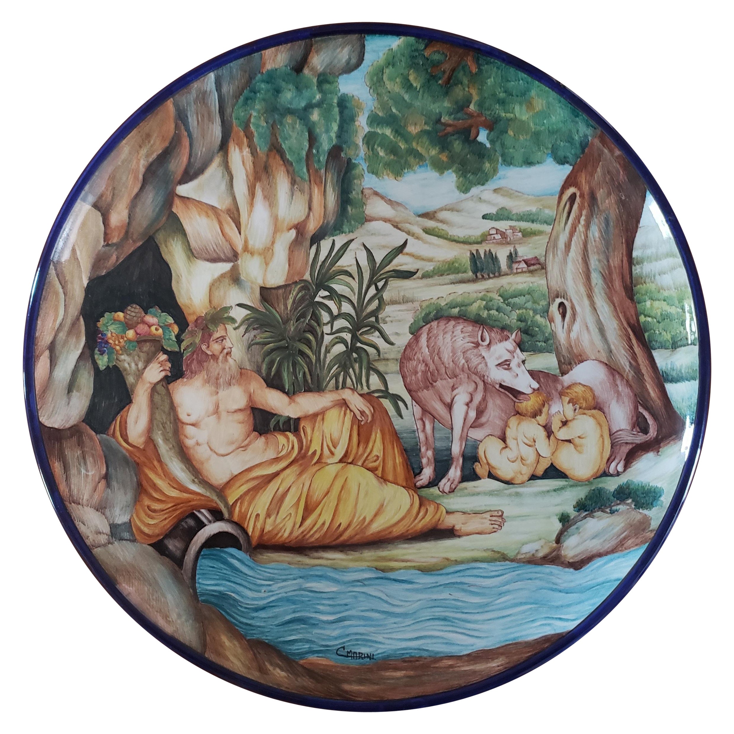 1971 Signed Large Hand Painted Italian Decorative Plate For Sale