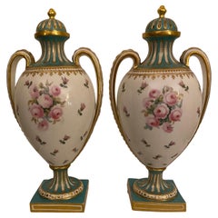 Pair of 19th Century English Porcelain Urns Attributed to Coalport, 1860's
