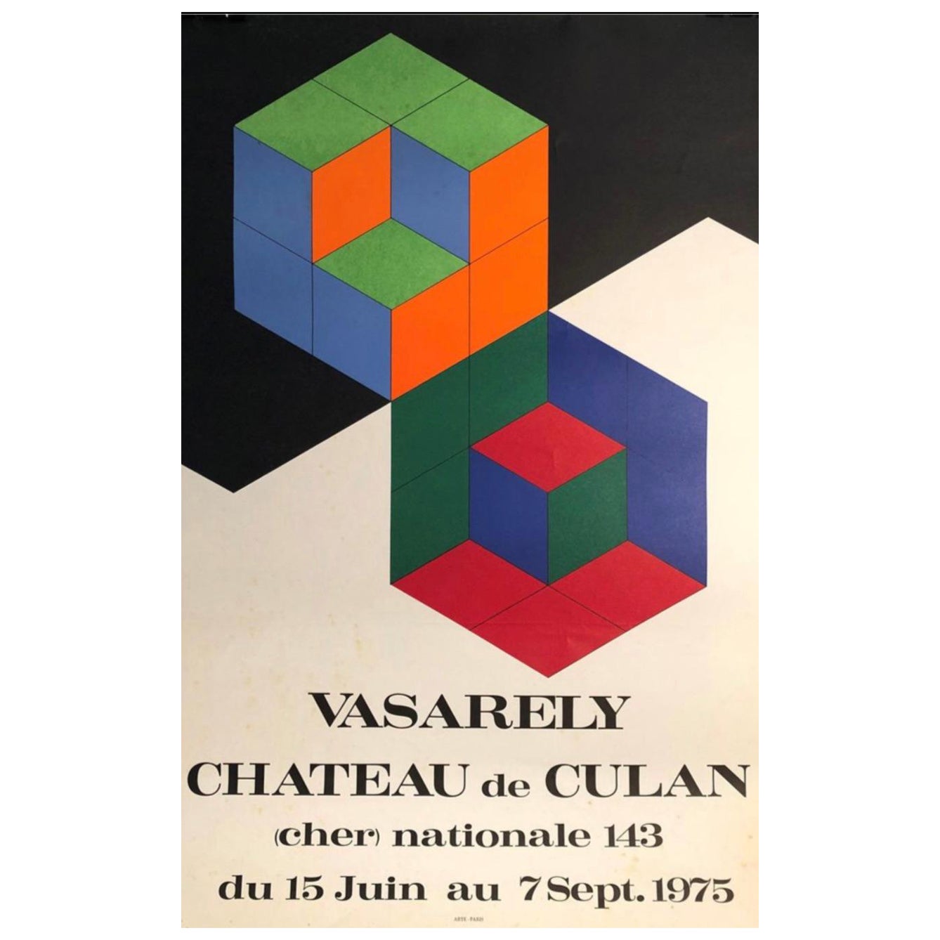 Original-Vintage-Kunst- und Ausstellungsplakat, „Vasarely Chateau de Culan“, 1975