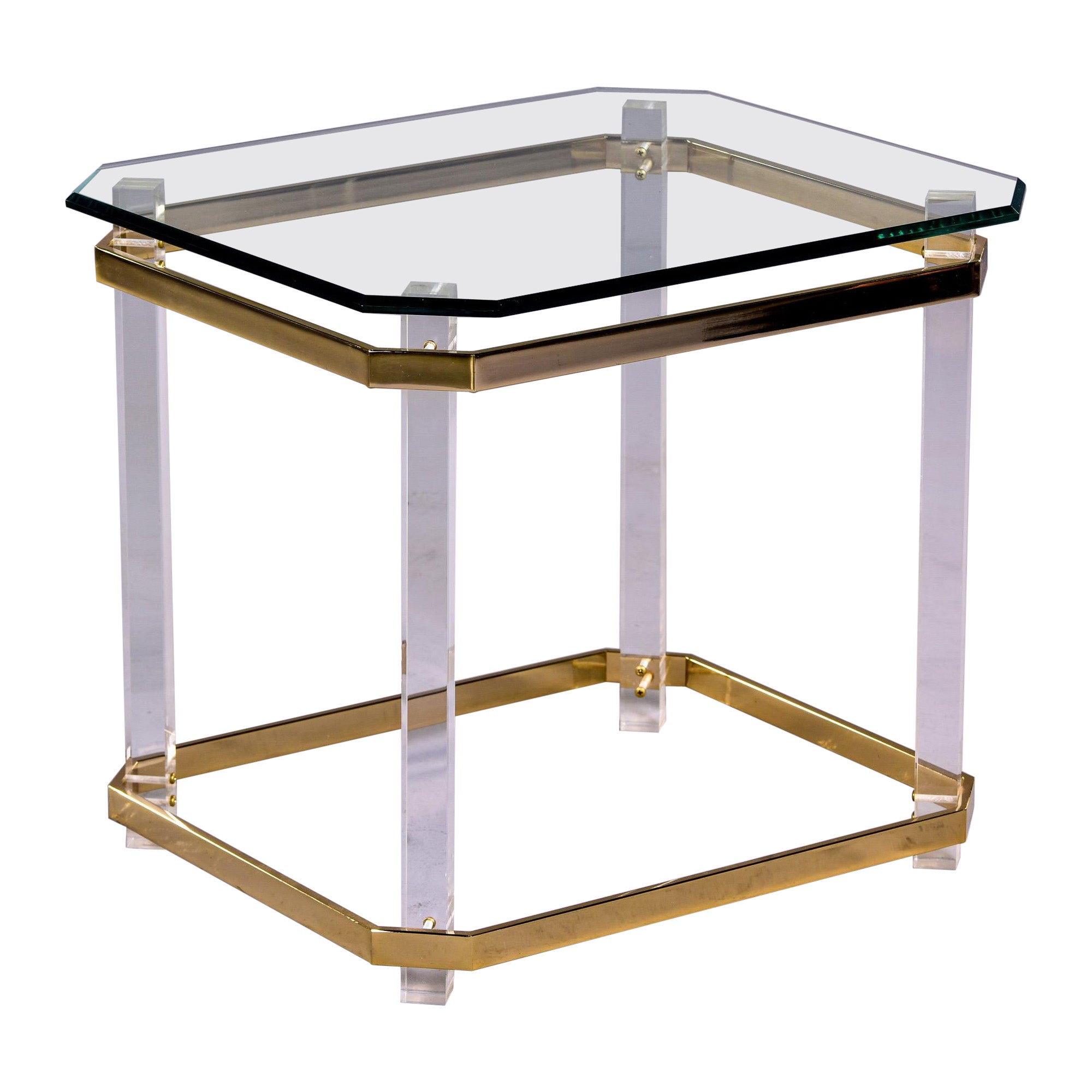 Mid Century Lucite Brass and Glass Side Table