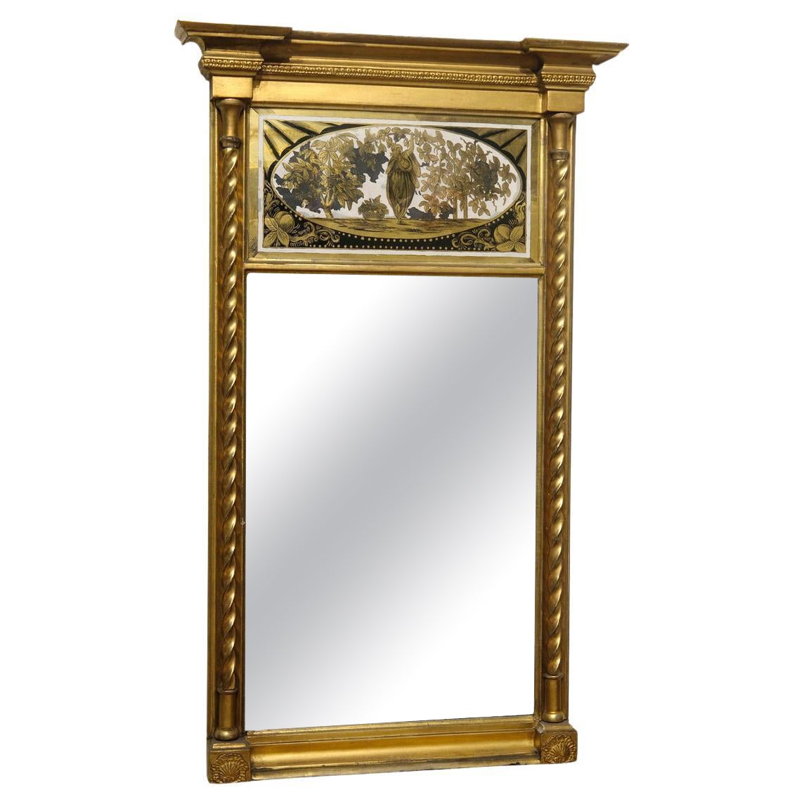 George III Mirror with Glass Eglomise Panel Original Gilding circa 1810