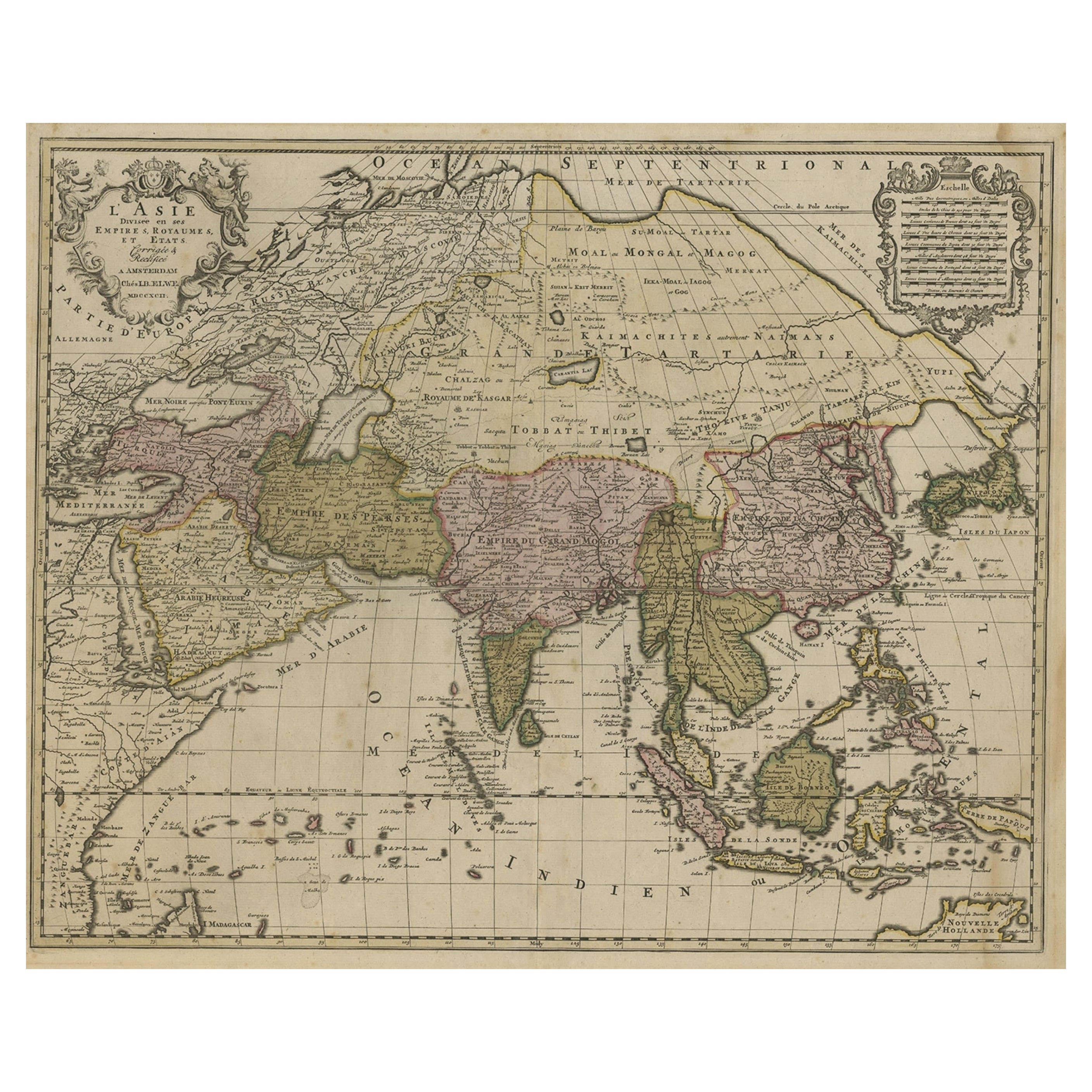 Große antike Karte von Asien mit ganz Southeast Asia, um 1792