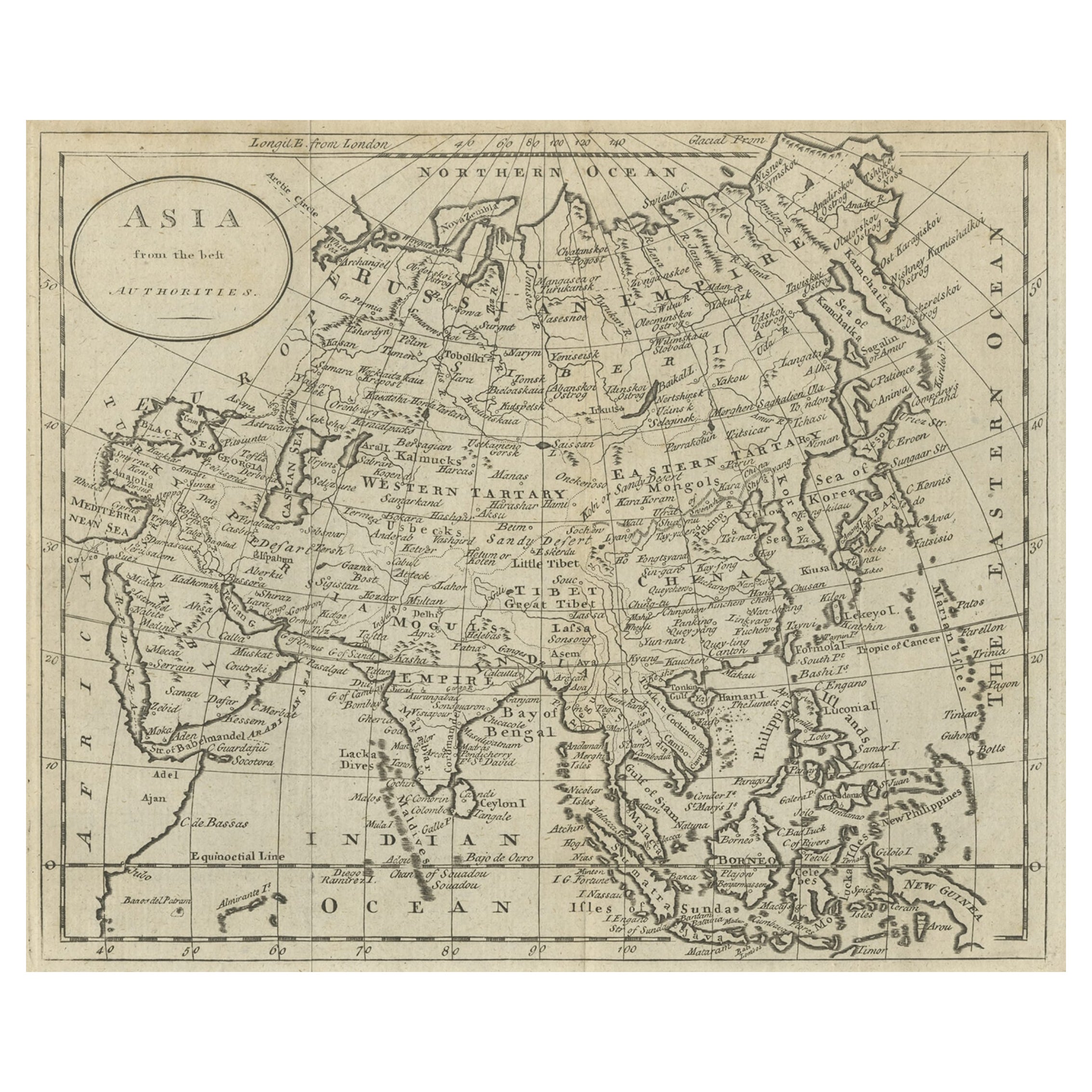 Antique Map of Asia by Guthrie, 1787 For Sale