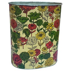 Vintage 1960s Victorian-Inspired Multicolored Floral Metal Wastebasket