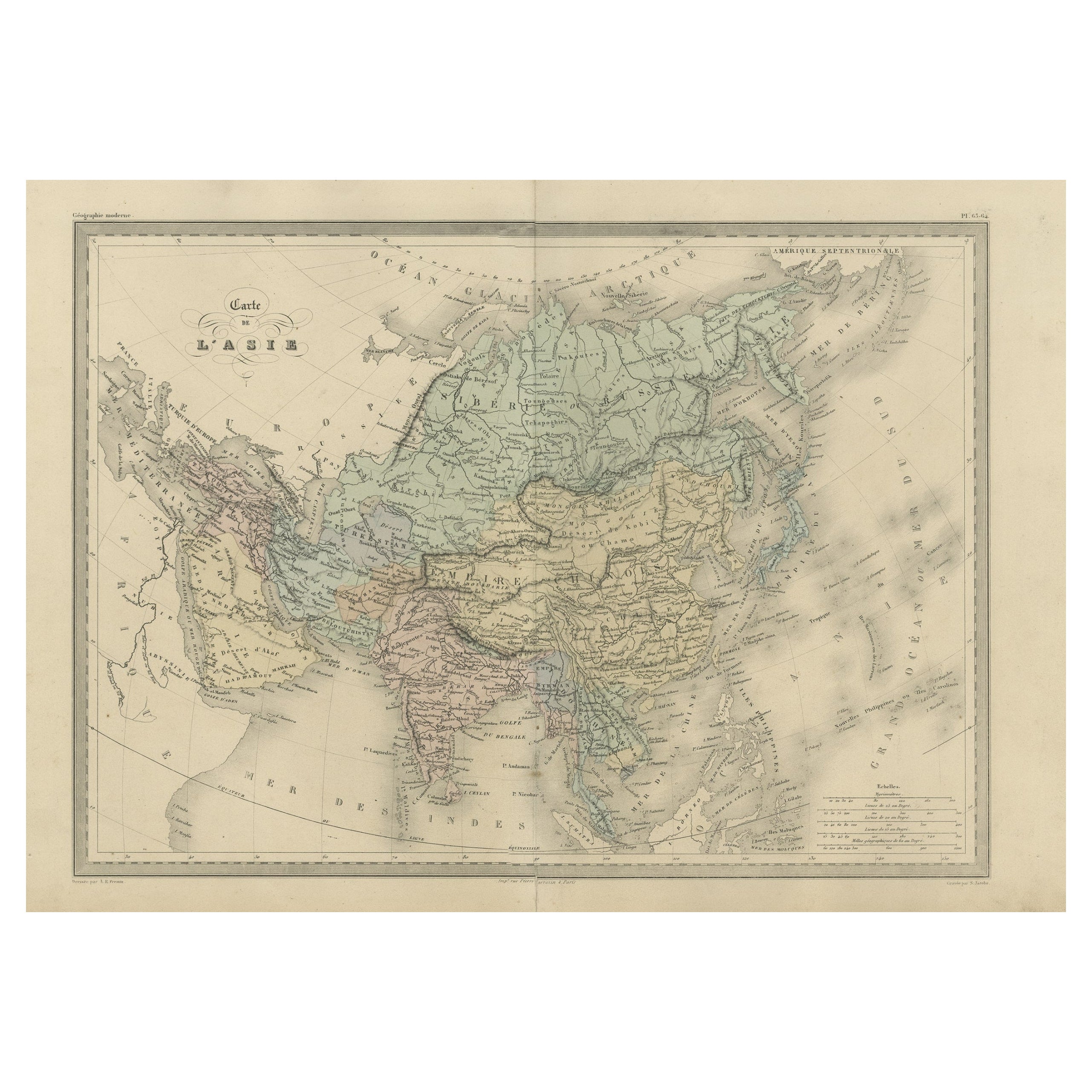 Carte ancienne d'Asie par Malte-Brun, 1880 en vente