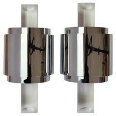 Large Hollywood Regency Lucite and Chrome Wall Lights or Sconces, circa 1970s