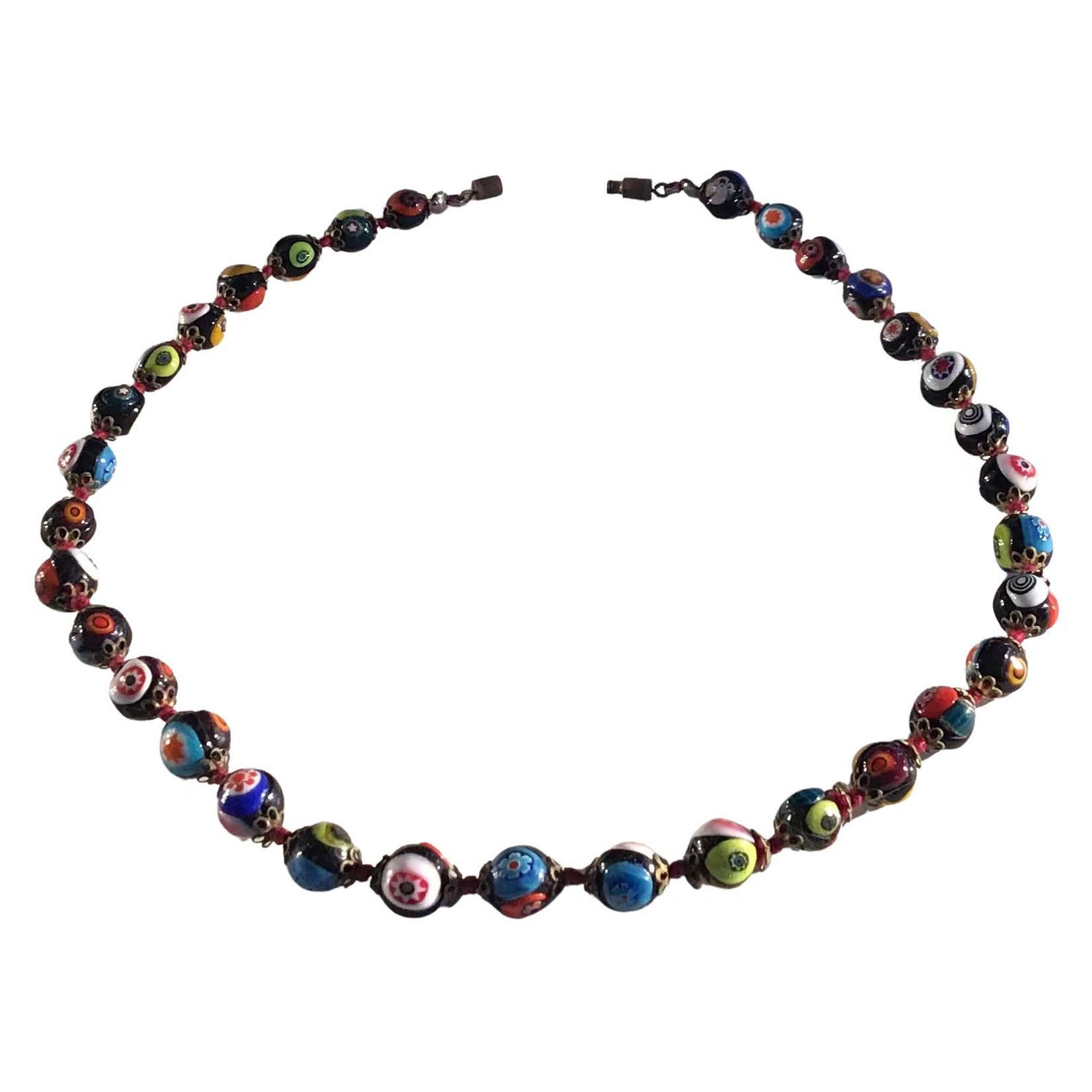 Fratelli Toso “ Murrine”  “ Choker /Necklace “ Murano Glass Silver Metal 1958 I For Sale