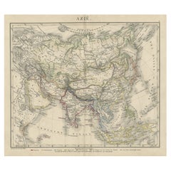 Carte ancienne d'Asie montrant les régions langues européennes, vers 1873