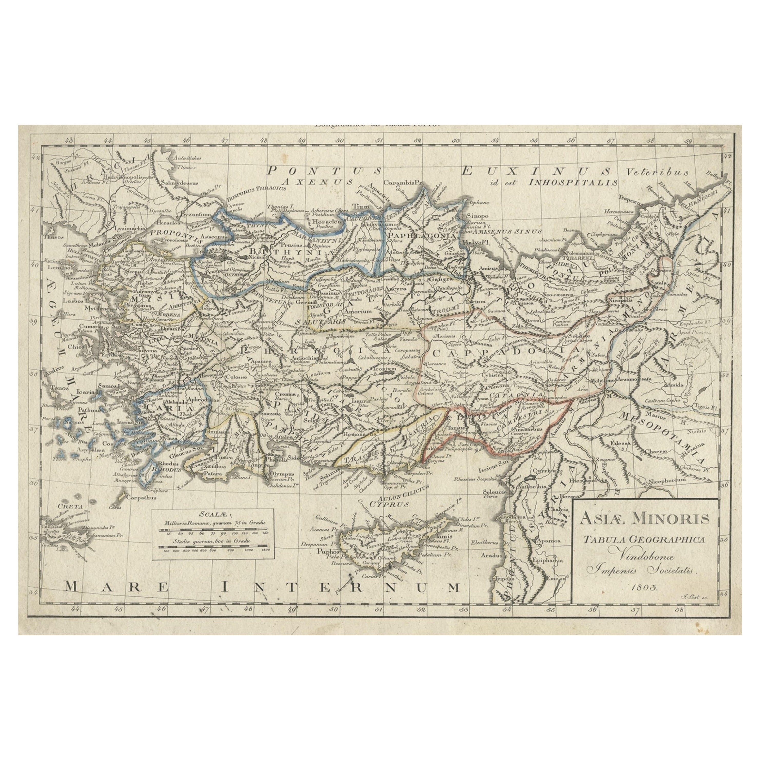 Antique Map of Asia Minor, Present-day Turkey and Cyprus, 1803 For Sale