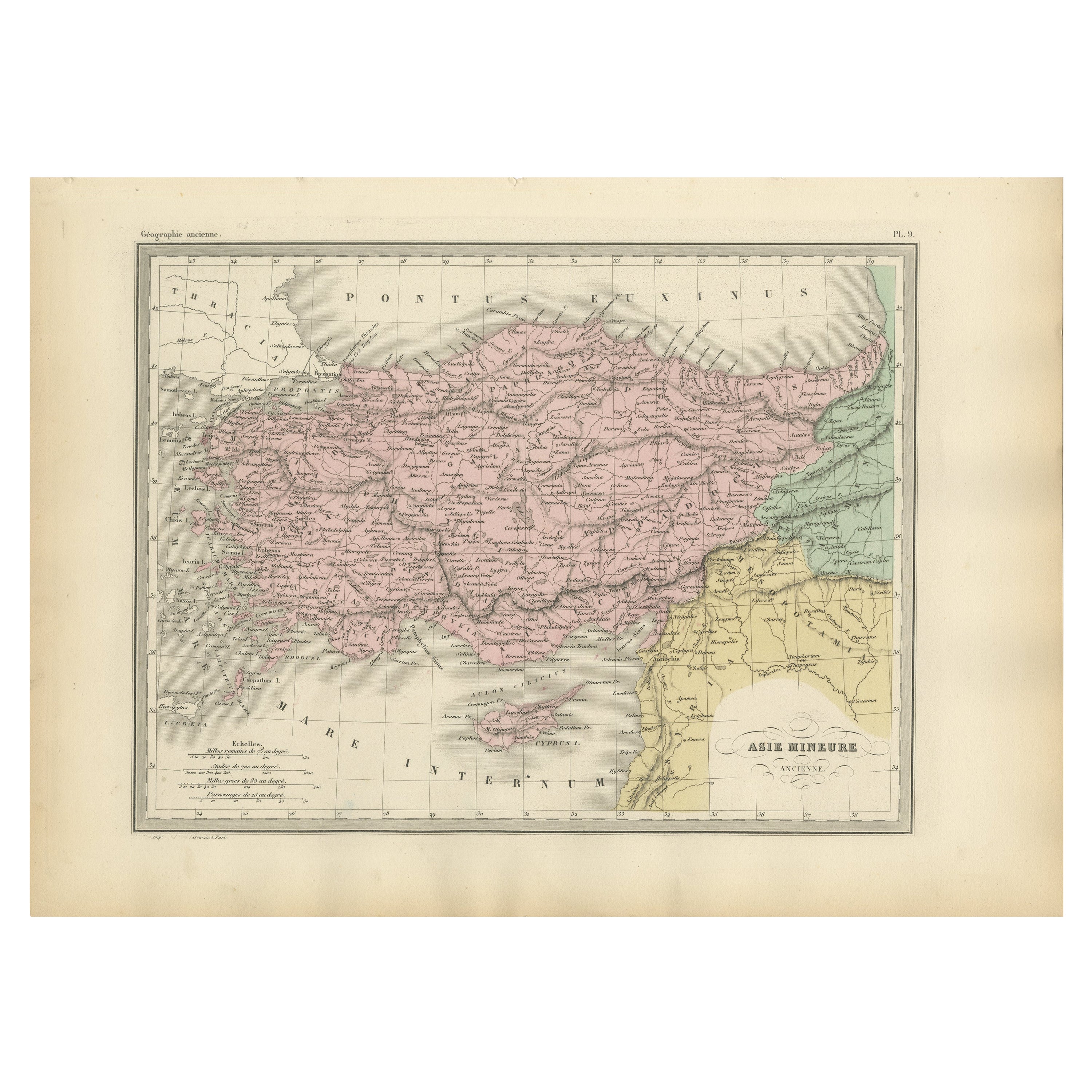 Carte ancienne d'Asie mineure montrant la Turquie dans l'Antiquité, 1880 en vente