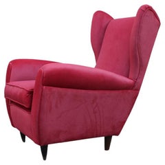 Paolo Buffa Mid Century Armchair Red Velvet High Back, 1950s