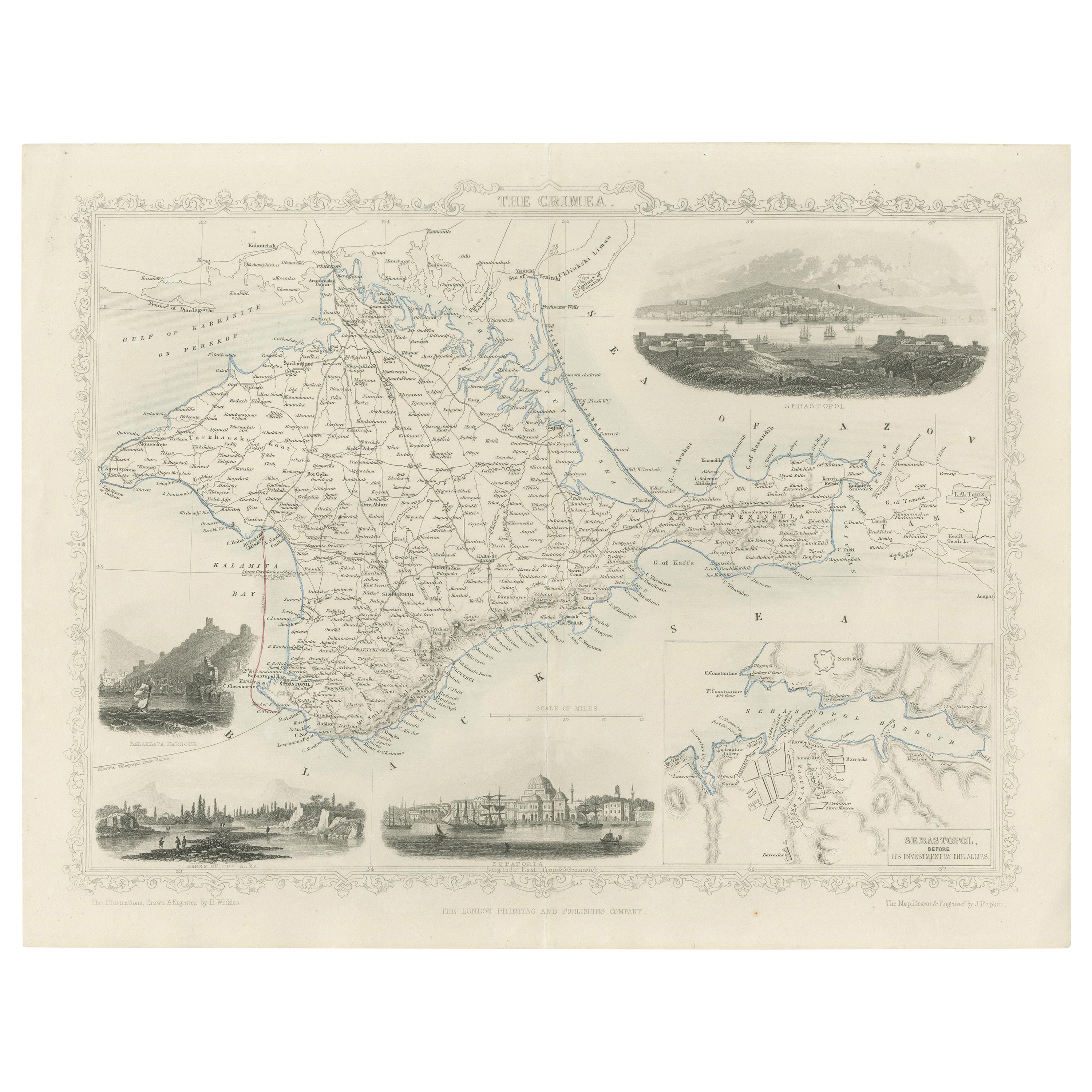 A Decorative Detailed Map of the Crimea, with an Inset Map of Sebastopol, c 1851 For Sale