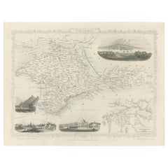 Antique A Decorative Detailed Map of the Crimea, with an Inset Map of Sebastopol, c 1851