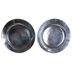 Large Pair of Antique Brightly Polished Pewter Chargers, English, 18th Century