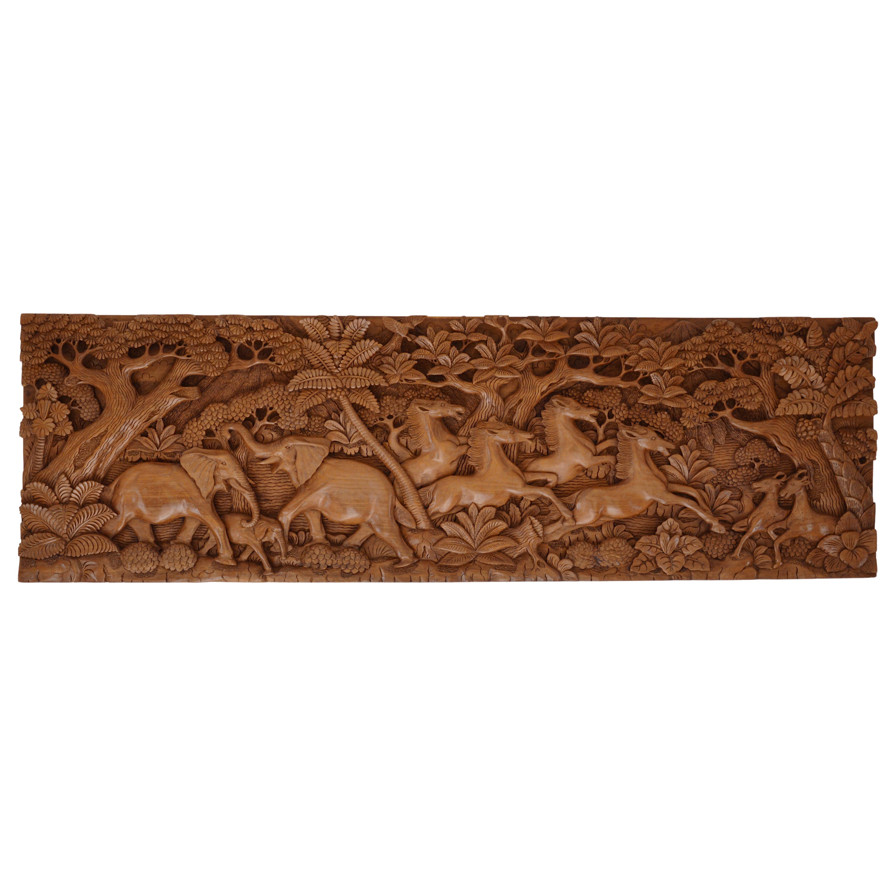Large Bas-Relief with Exotic Animals and Forest, 1950s-1960s For Sale