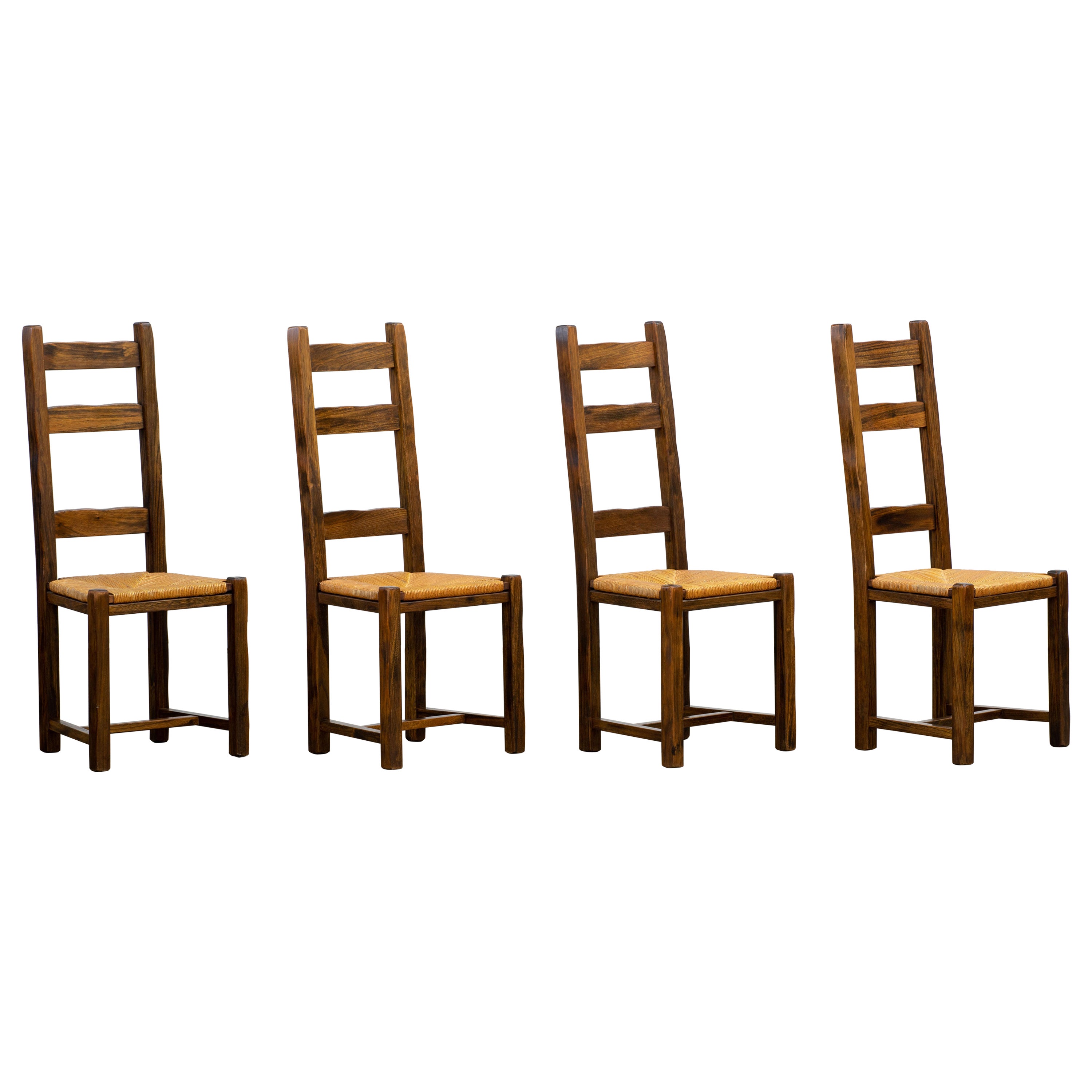 Rustic Set of 4 Chairs, Solid Elm, by Olavi Hanninen