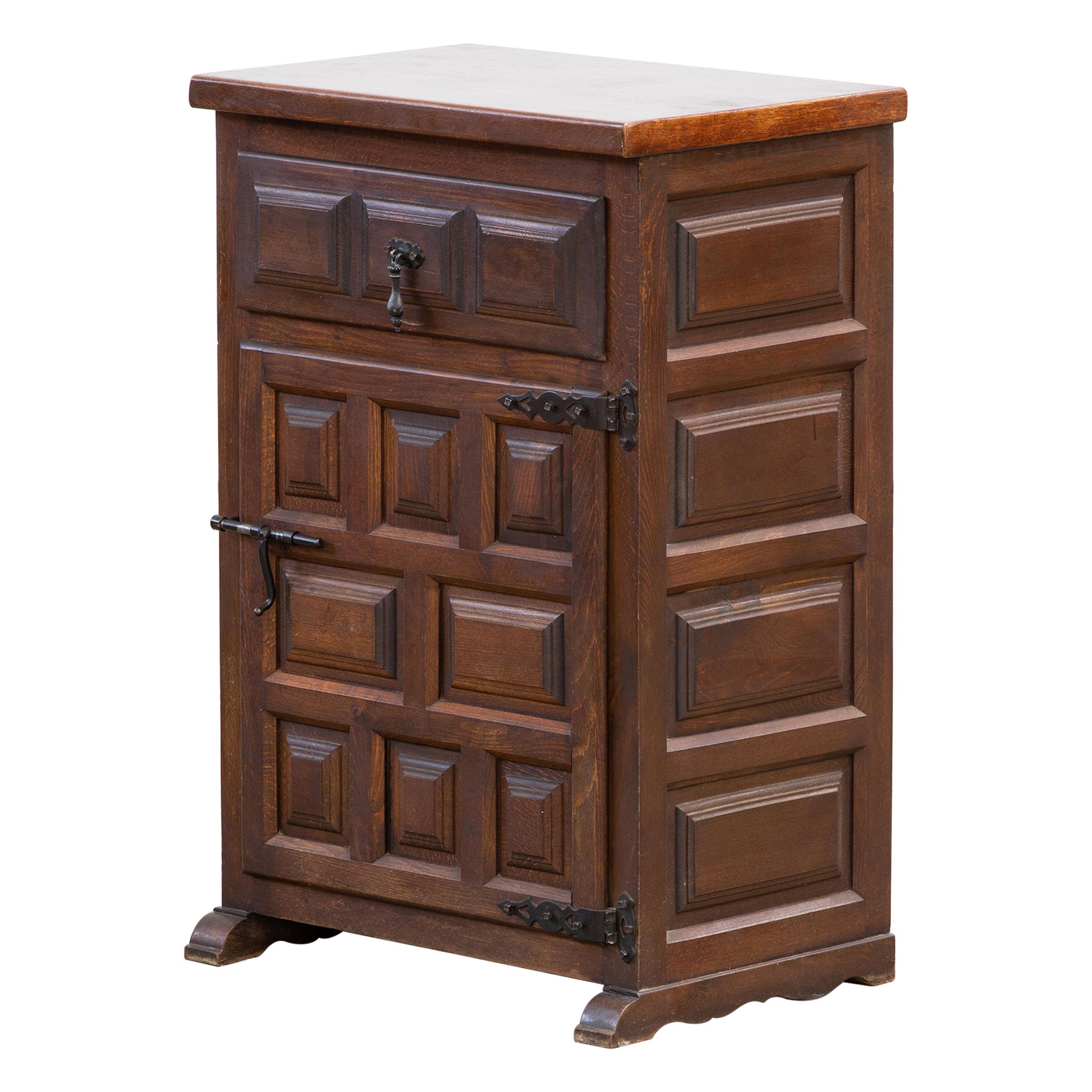 Brutalist Solid Oak Cabinet, Spanish Colonial, 1940s For Sale