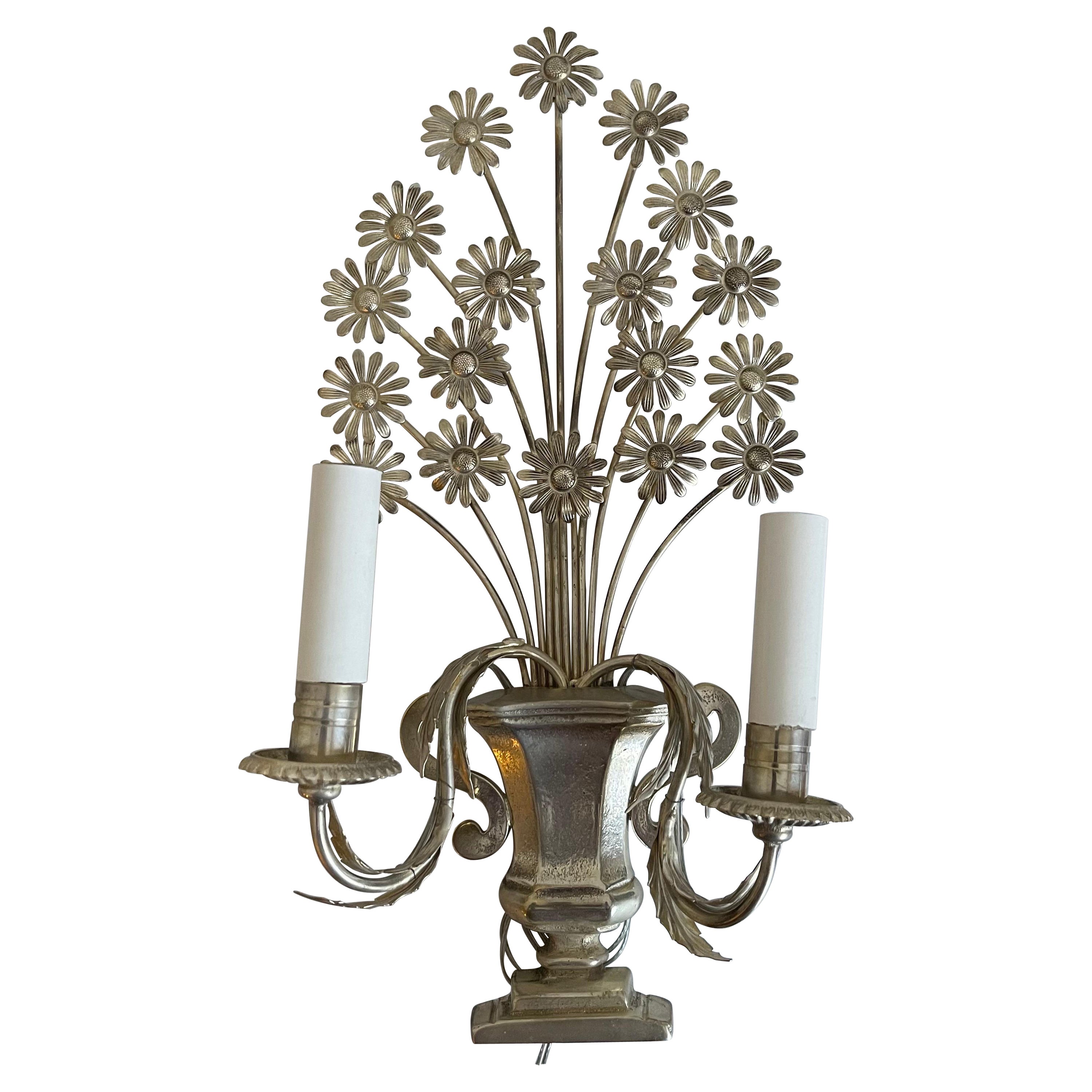 French Flower Metal Single Sconce For Sale