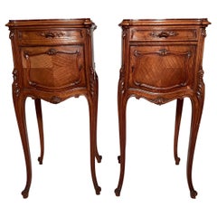 Pair Antique French Rosewood and Rouge Marble-Top Bedside Tables, Circa 1870