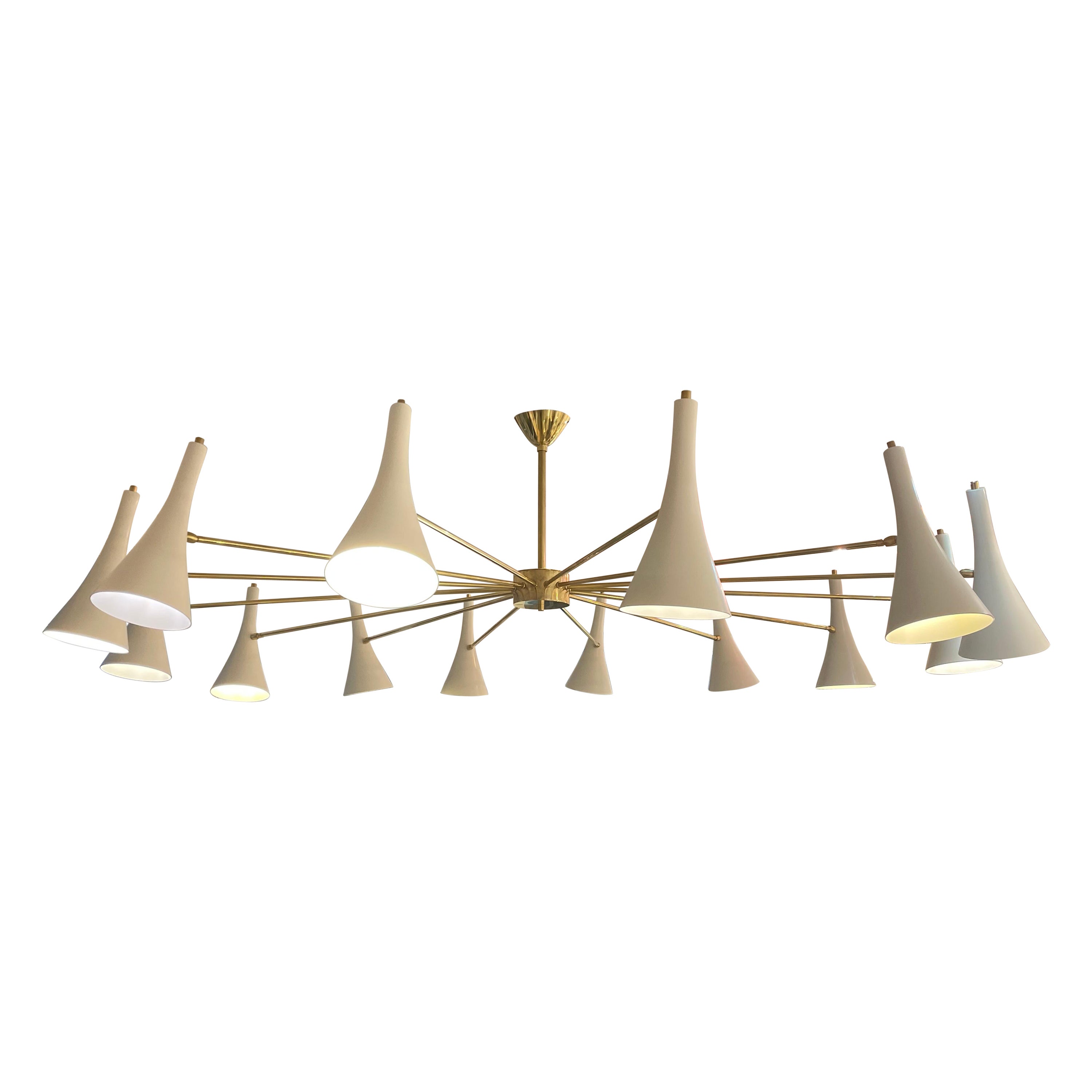 Italian Modernist Chandelier in Brass with 14 Arms, circa 1970 For Sale