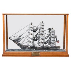 Antique Large Oak and Glazed Cased Model of the Tea Clipper Glengarry in Full Sail