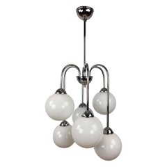 Modern Chrome Chandelier with 6 Glass Globes