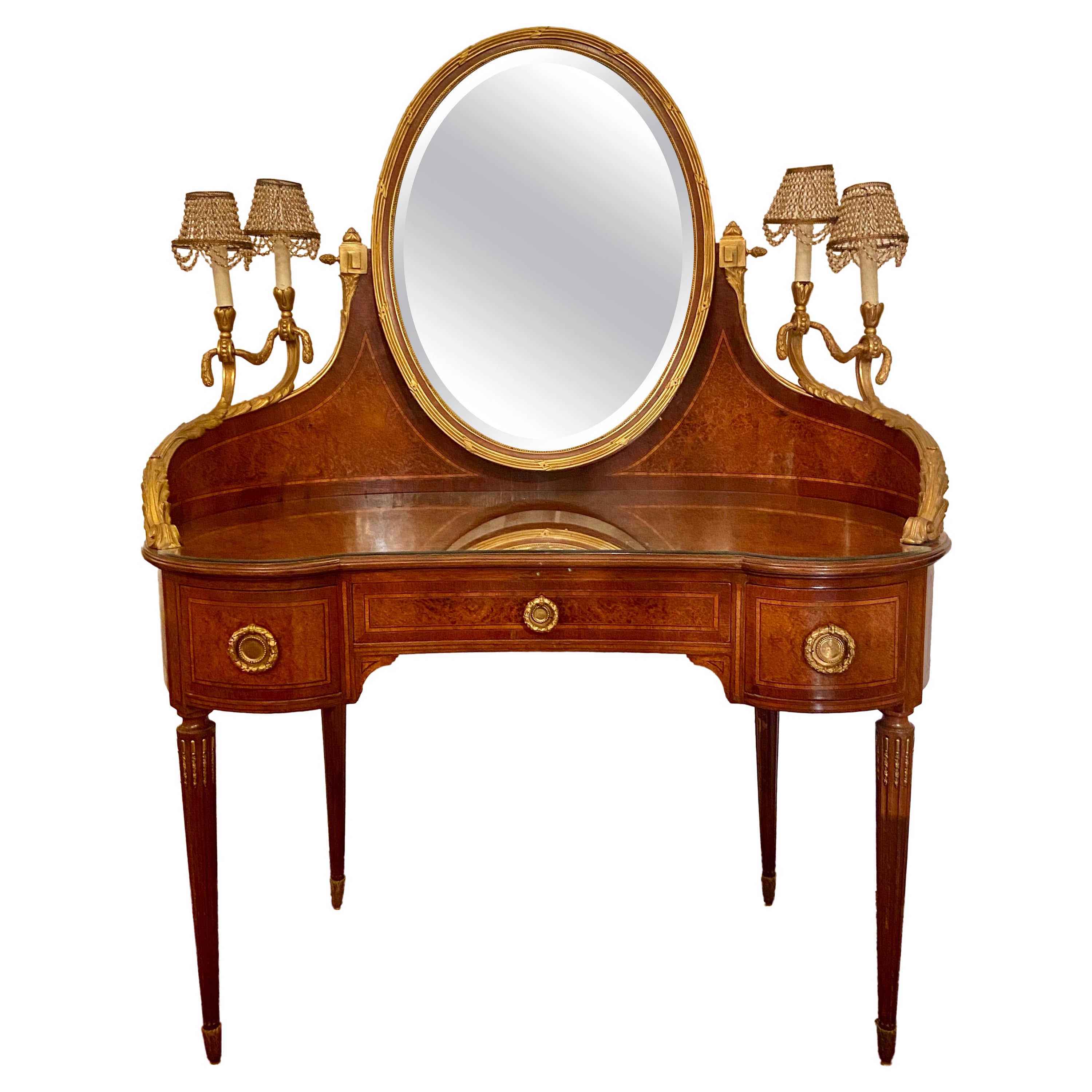 Antique French Louis XVI Bronze D' Ore and Briarwood Dressing Table, circa 1890