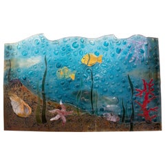 1970s Spanish Under the Sea Handmade Coloured Glass Mosaic Relief Panel