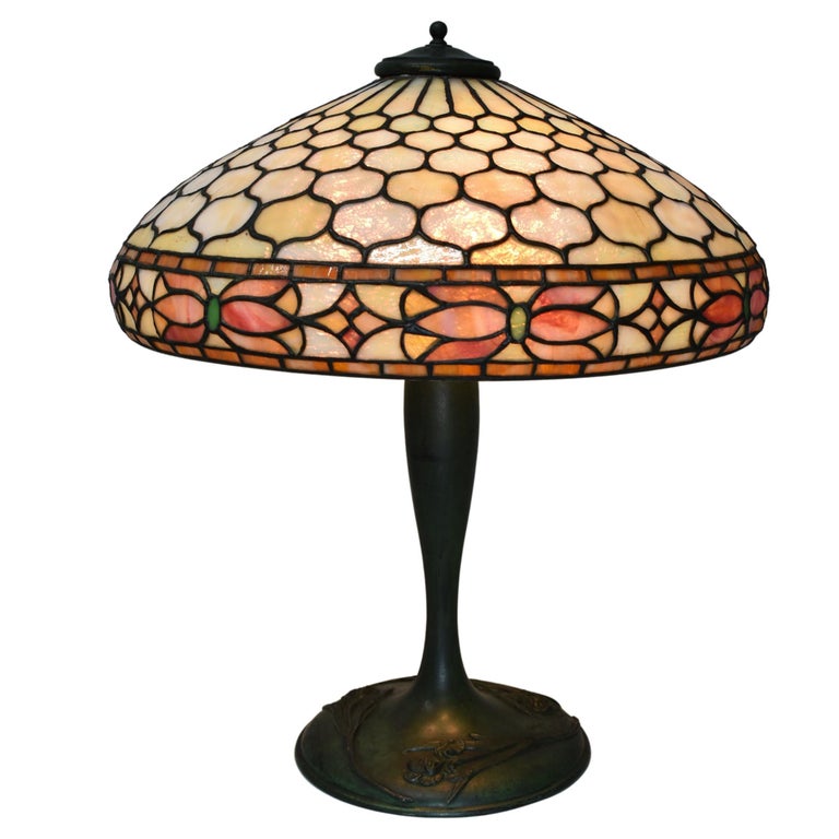 Antique Duffner & Kimberly Leaded Glass Table Lamp For Sale
