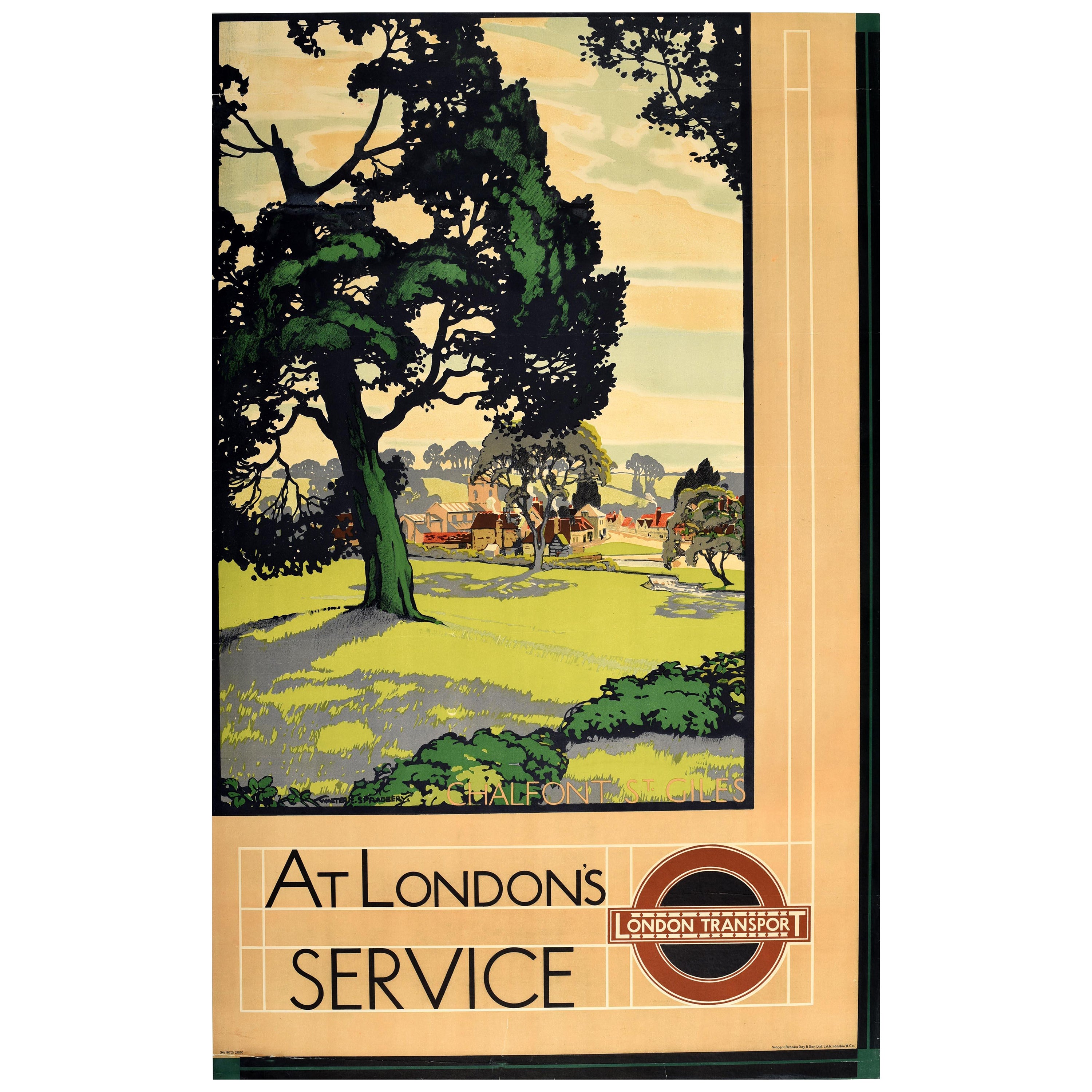 Original Vintage London Transport Poster At London's Service Chalfont St Giles For Sale